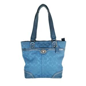 Coach Women's Hampton Monogram Blue Canvas Leather Medium Tote Shoulder Bag